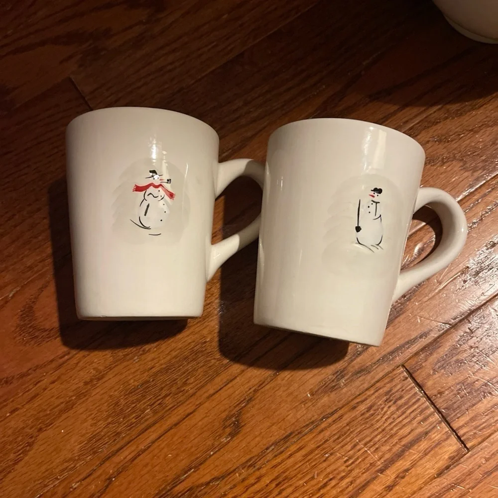 Williams Sonoma Snowman Mug Coffee Cup Hot Cocoa Set of 2